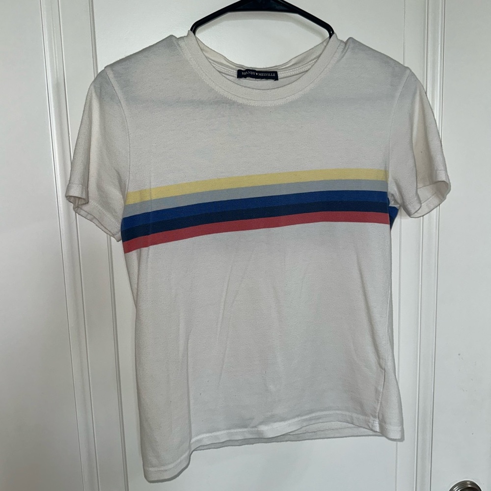Brandy Melville t shirt, white with colored stripe